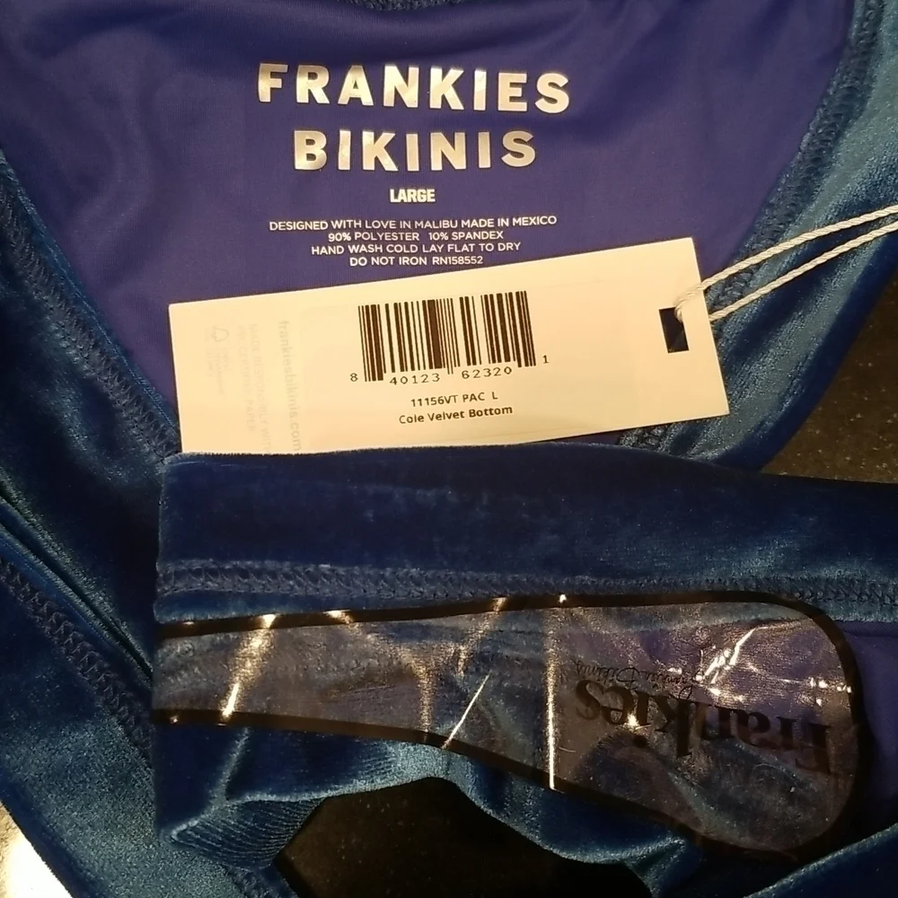 💕FRANKIE'S💕 Cole Velvet Bikini (Scoop Top + Cheeky Bottom) Pacific Blue L NWT